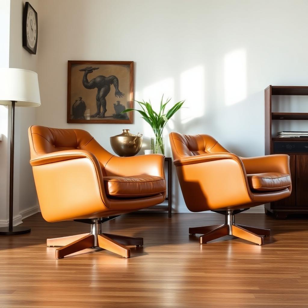 Pair of Mid-century Swivel Chairs